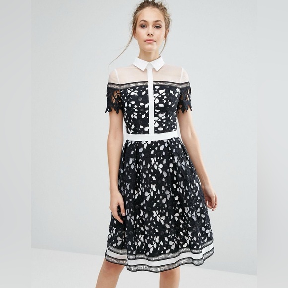 Chi Chi London Premium Lace Panelled Dress With Contrast Collar UK size 6 - Picture 1 of 12
